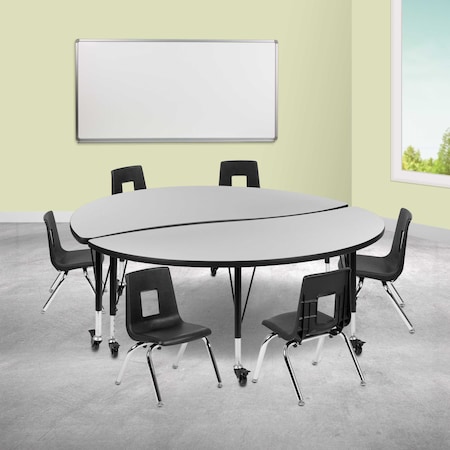 Flash Furniture Round 60 W, 60 L, 25 H, Chrome, Laminate, Particleboard, Plastic, Steel, Grey XU-GRP-12CH-A60-HCIRC-GY-T-P-CAS-GG